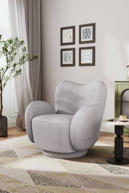 Living and Home Chenille Upholstered Swivel Chair Armchair in Grey - image 1