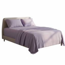 Snug City Soft Plain Brushed Cotton Fitted Flat Sheet Matching Pillowcases Set in Lilac - Size: Double - thumbnail 2