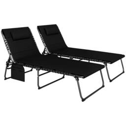 OUTSUNNY Folding Sun Loungers Set of 2, Reclining Sun Bed, Black - thumbnail 2