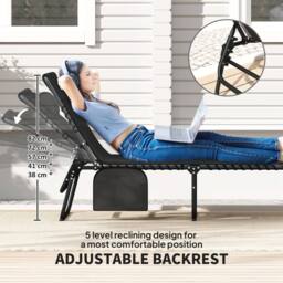 OUTSUNNY Folding Sun Loungers Set of 2, Reclining Sun Bed, Black - thumbnail 4