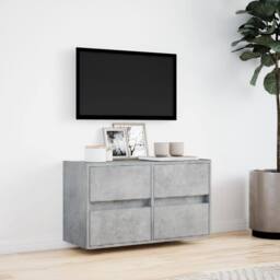 Berkfield Home TV Wall Cabinet with LED Lights Concrete Grey 80x31x45 cm - Size: 80 x 31 x 45 cm - thumbnail 4