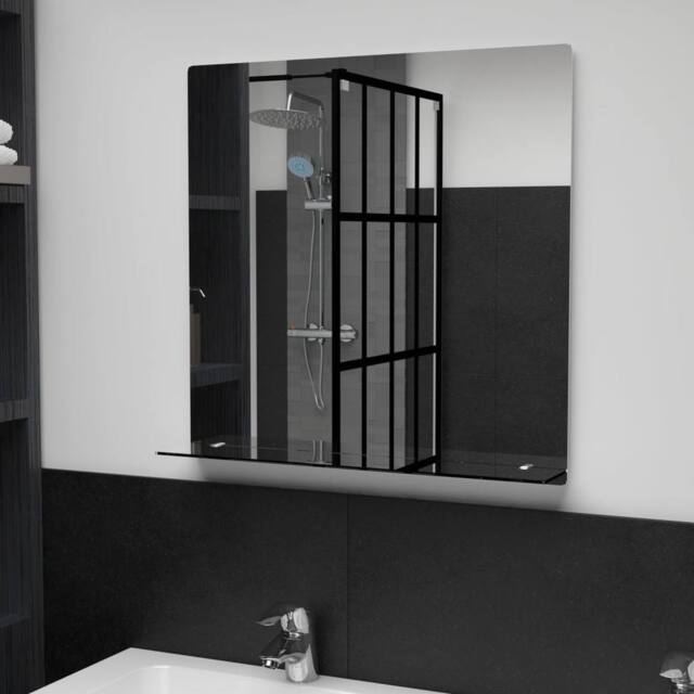 Berkfield Home Wall Mirror with Shelf 60x60 cm Tempered Glass in Silver - image 1