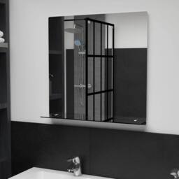Berkfield Home Wall Mirror with Shelf 60x60 cm Tempered Glass in Silver - thumbnail 1