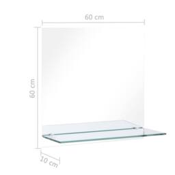 Berkfield Home Wall Mirror with Shelf 60x60 cm Tempered Glass in Silver - thumbnail 6