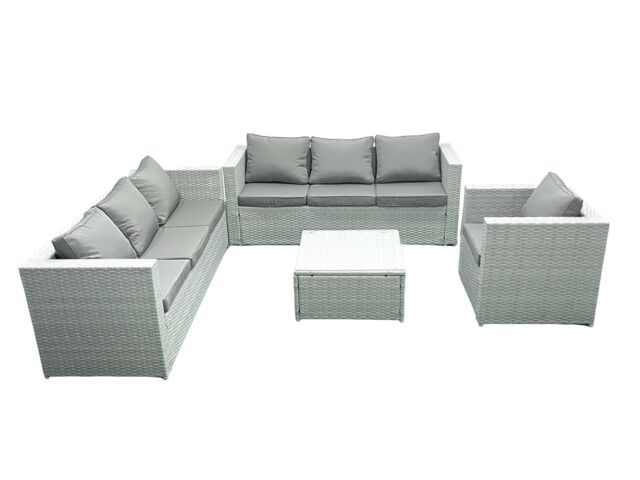 Fimous Wicker PE Rattan Sofa Garden Furniture Set with Armchair Square Coffee Table Light Grey Mixed - image 1