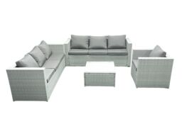 Fimous Wicker PE Rattan Sofa Garden Furniture Set with Armchair Square Coffee Table Light Grey Mixed - thumbnail 2