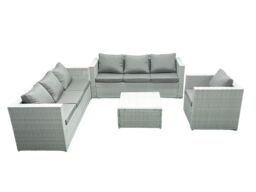 Fimous Wicker PE Rattan Sofa Garden Furniture Set with Armchair Square Coffee Table Light Grey Mixed - thumbnail 1