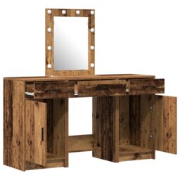 Berkfield Home 3-Piece Dressing Table Set with LED - Old Wood Engineered Wood in Brown - thumbnail 5