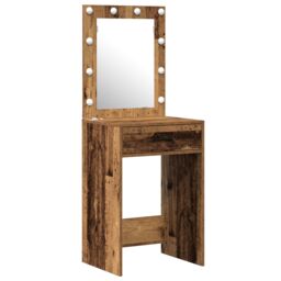 Berkfield Home 3-Piece Dressing Table Set with LED - Old Wood Engineered Wood in Brown - thumbnail 4