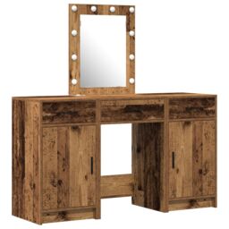 Berkfield Home 3-Piece Dressing Table Set with LED - Old Wood Engineered Wood in Brown - thumbnail 2