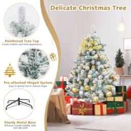 Costway 4.5FT Flocked Christmas Tree with 295 PVC Branch Tips & 150 LED Lights Pre-Lit Artificial Decoration Tree for Christmas in White - thumbnail 3
