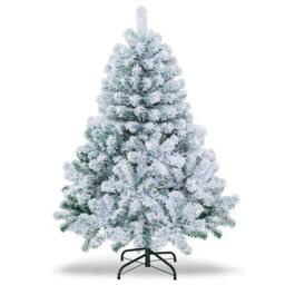 Costway 4.5FT Flocked Christmas Tree with 295 PVC Branch Tips & 150 LED Lights Pre-Lit Artificial Decoration Tree for Christmas in White - thumbnail 1