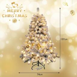 Costway 4.5FT Flocked Christmas Tree with 295 PVC Branch Tips & 150 LED Lights Pre-Lit Artificial Decoration Tree for Christmas in White - thumbnail 2