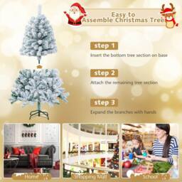 Costway 4.5FT Flocked Christmas Tree with 295 PVC Branch Tips & 150 LED Lights Pre-Lit Artificial Decoration Tree for Christmas in White - thumbnail 5