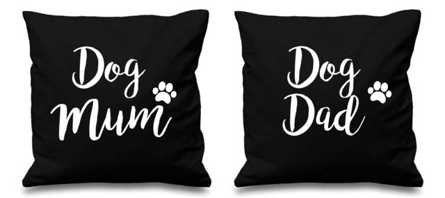 "60 SECOND MAKEOVER Dog Mum Dog Dad Black Cushion Covers 16"" x 16"" Couples Cushions Valentines Anniversary Boyfriend - Size: 40 cm x 40 cm"