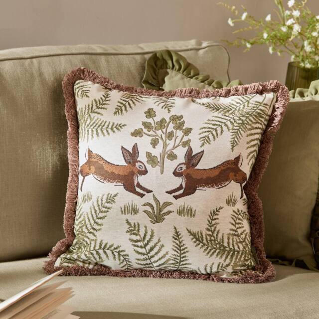 Wylder Fable Rabbits Embroidered 100% Cotton Cushion - Size: 45 cm x 45 cm - image 1