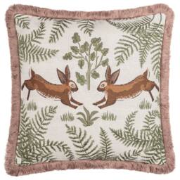 Wylder Fable Rabbits Embroidered 100% Cotton Cushion - Size: 45 cm x 45 cm - thumbnail 2