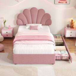 Matteo Pink Velvet 3ft Single Upholstered Bed Frame, Adjustable Petal Headboard - thumbnail 3