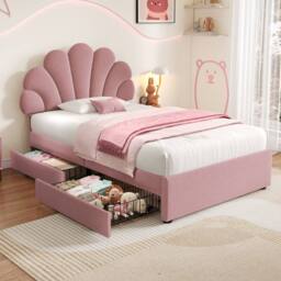 Matteo Pink Velvet 3ft Single Upholstered Bed Frame, Adjustable Petal Headboard - thumbnail 1