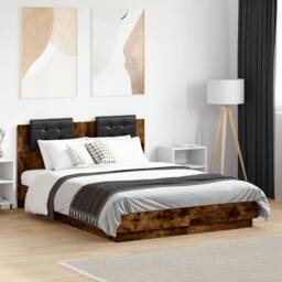 Berkfield Home Soft Bed Frame without Mattress Smoked Oak 120x190 cm Small Double in Brown - thumbnail 2