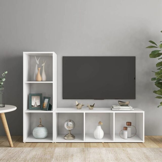 Berkfield Home TV Cabinets 2 pcs White 107x35x37 cm Engineered Wood - Size: 107 x 35 x 37 cm - image 1
