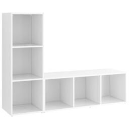 Berkfield Home TV Cabinets 2 pcs White 107x35x37 cm Engineered Wood - Size: 107 x 35 x 37 cm - thumbnail 2