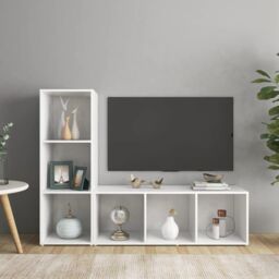 Berkfield Home TV Cabinets 2 pcs White 107x35x37 cm Engineered Wood - Size: 107 x 35 x 37 cm - thumbnail 1