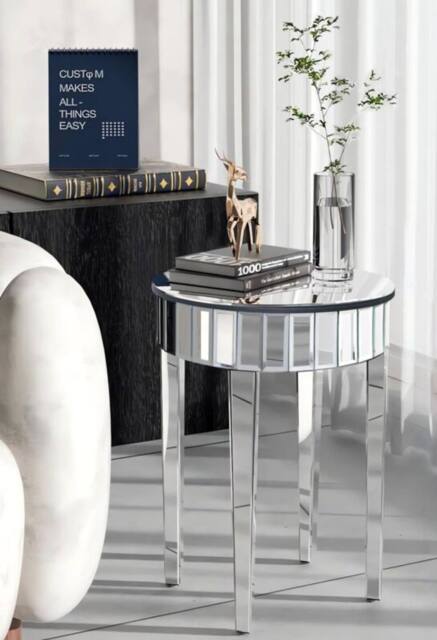 Comfy Living Ltd Circular Mirrored Side Table Chrome Finish in Silver - image 1