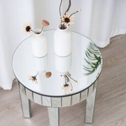 Comfy Living Ltd Circular Mirrored Side Table Chrome Finish in Silver - thumbnail 3