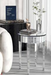 Comfy Living Ltd Circular Mirrored Side Table Chrome Finish in Silver - thumbnail 1