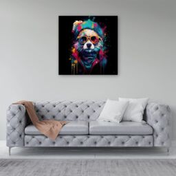 Warren Reed - Designer Multi Coloured Splashart Dog With Glasses Canvas in Blue - Size: w40 inch x h40 inch - thumbnail 4