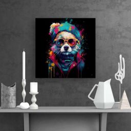 Warren Reed - Designer Multi Coloured Splashart Dog With Glasses Canvas in Blue - Size: w40 inch x h40 inch - thumbnail 2