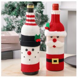 Leaper Knitted Snowmen Wine Bottle Cover for Christmas Decorations in White - thumbnail 2