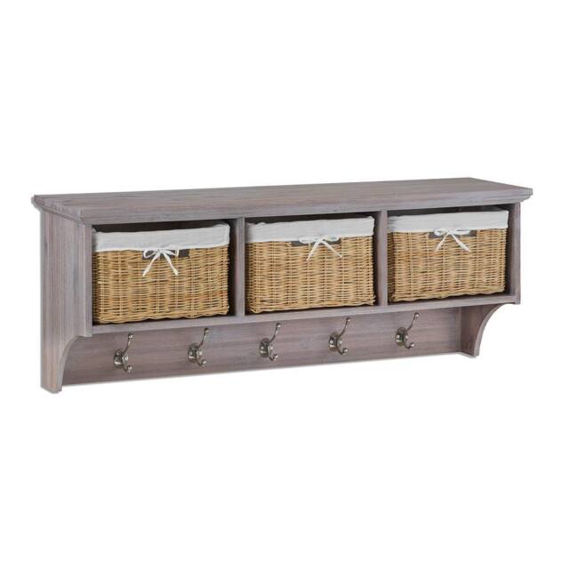 Statement Furniture Tetbury Acacia Wood Coat Rack / Shelf with Storage Baskets - Large in Brown - image 1