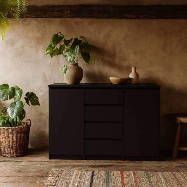 Wyld Haus Budapest Matt Black Sideboard 4 Drawers 2 Doors Laminated Board - image 1