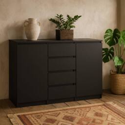 Wyld Haus Budapest Matt Black Sideboard 4 Drawers 2 Doors Laminated Board - thumbnail 2