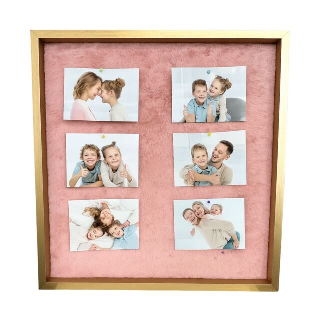 nielsen Memo Board with Fluffy Fabric Pin Board & Gold Frame in Pink - image 1
