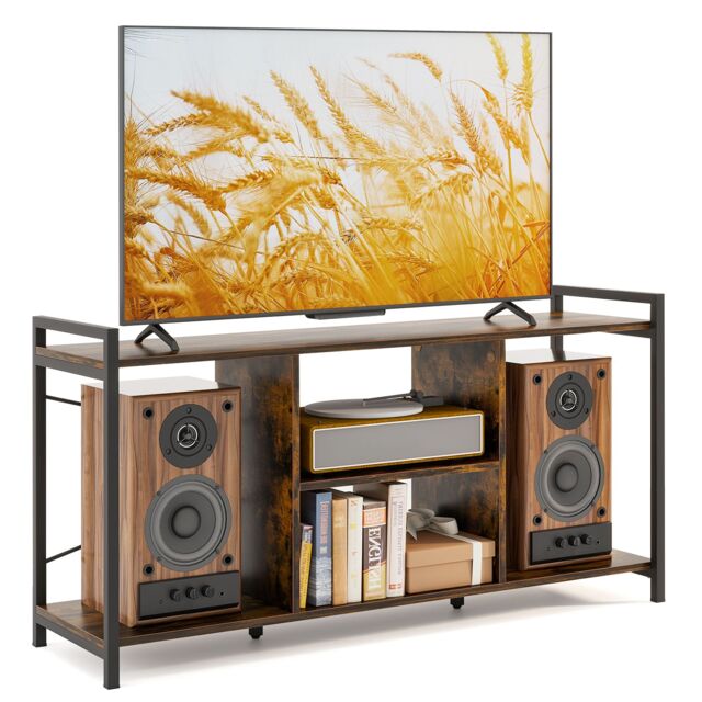 "Gymax TV Stand for 55"" TVs Industrial Entertainment Center 4 Shelves Brown" - image 1