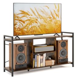 "Gymax TV Stand for 55"" TVs Industrial Entertainment Center 4 Shelves Brown" - thumbnail 1