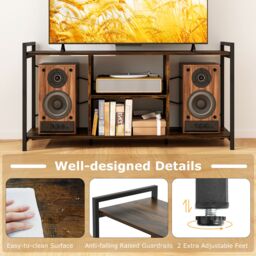 "Gymax TV Stand for 55"" TVs Industrial Entertainment Center 4 Shelves Brown" - thumbnail 5