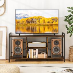 "Gymax TV Stand for 55"" TVs Industrial Entertainment Center 4 Shelves Brown" - thumbnail 3