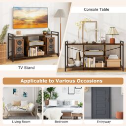 "Gymax TV Stand for 55"" TVs Industrial Entertainment Center 4 Shelves Brown" - thumbnail 9