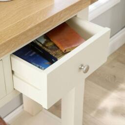 Home Source Melbourne 2 Storage Drawers Hallway Console Table Solid Wooden Oak Top in White - thumbnail 7