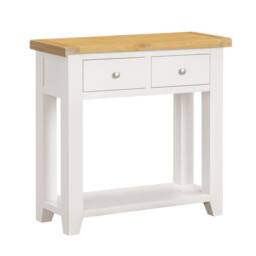 Home Source Melbourne 2 Storage Drawers Hallway Console Table Solid Wooden Oak Top in White - thumbnail 5