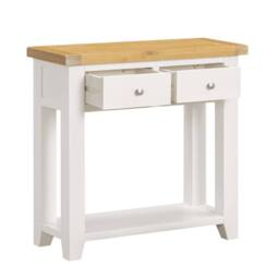 Home Source Melbourne 2 Storage Drawers Hallway Console Table Solid Wooden Oak Top in White - thumbnail 3