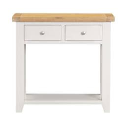 Home Source Melbourne 2 Storage Drawers Hallway Console Table Solid Wooden Oak Top in White - thumbnail 2