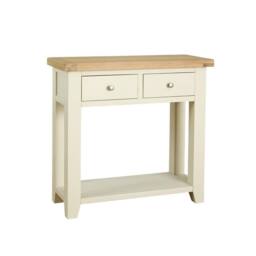 Home Source Melbourne 2 Storage Drawers Hallway Console Table Solid Wooden Oak Top in White - thumbnail 8