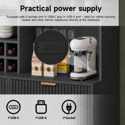 Merax Modern Tall Kitchen Pantry Cabinet with Power Outlets & Wine Storage in Black - thumbnail 6