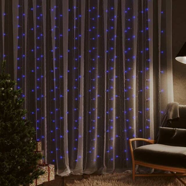 Berkfield Home LED Curtain Fairy Lights 3x3m 300 LED Blue 8 Function - image 1