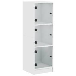 Berkfield Home Highboard with Glass Doors White 35x37x109 cm - Size: 35 x 37 x 109 cm - thumbnail 3